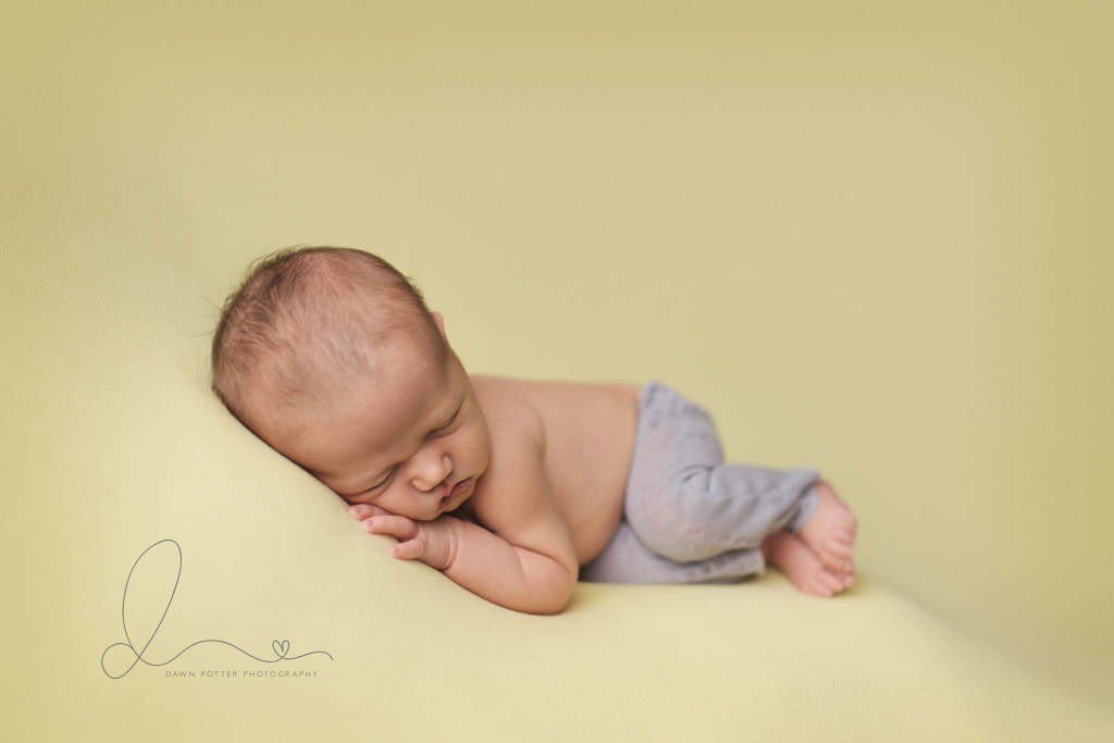 side lying pose | baby girl on yellow | Seattle newborn photography