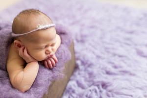 baby in purple in crate | Seattle newborn photography
